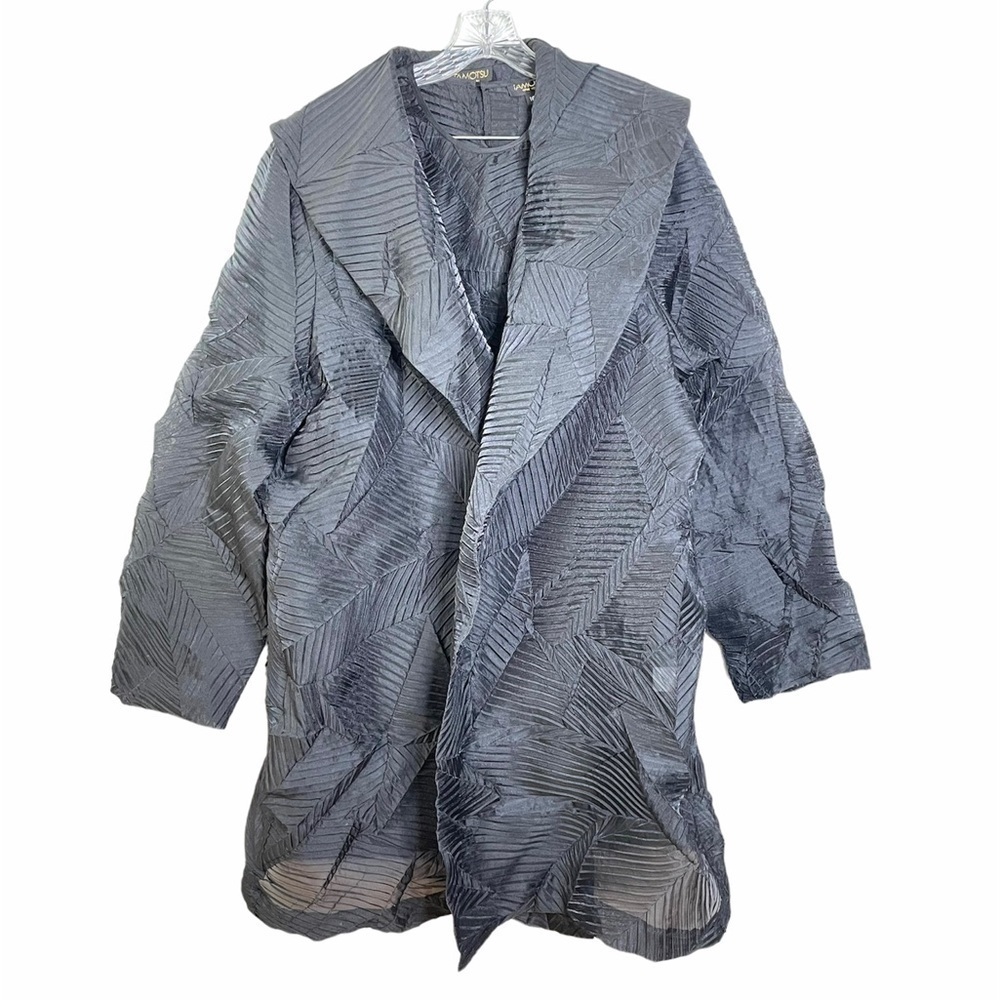 Tamotsu Black Pleated Avant Garde Open Front Jacket and Tank Top Formal Set 16